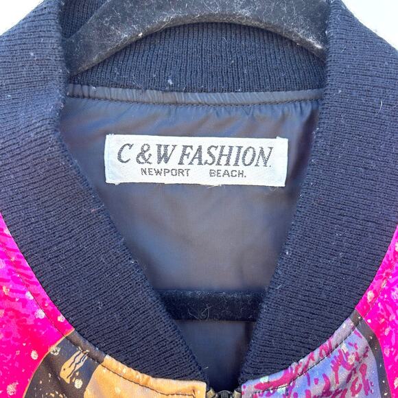 Vintage Picasso Art Bomber Jacket Bright Pink Sequins 1980s Festival Large - Picture 4 of 7